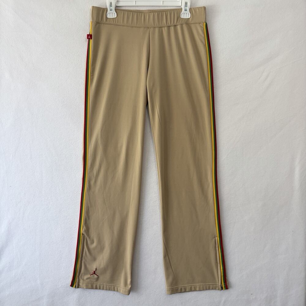 Jordan Athleisure Pants Womens Medium Tan Track Gym Sweatpants Zip Cuff Striped